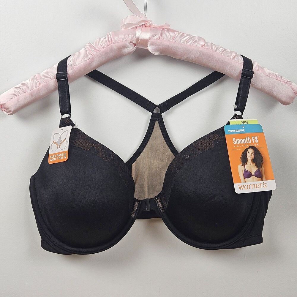 Warners 36B Front Close Racerback Underwire Floral Lace Lift Smooth FX RF2811